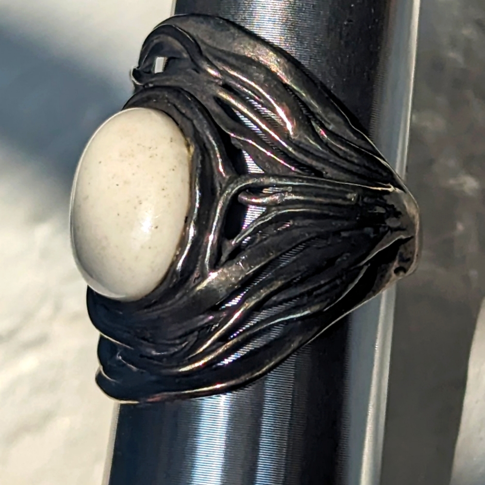 Sterling Silver Ring White Stone - image 1